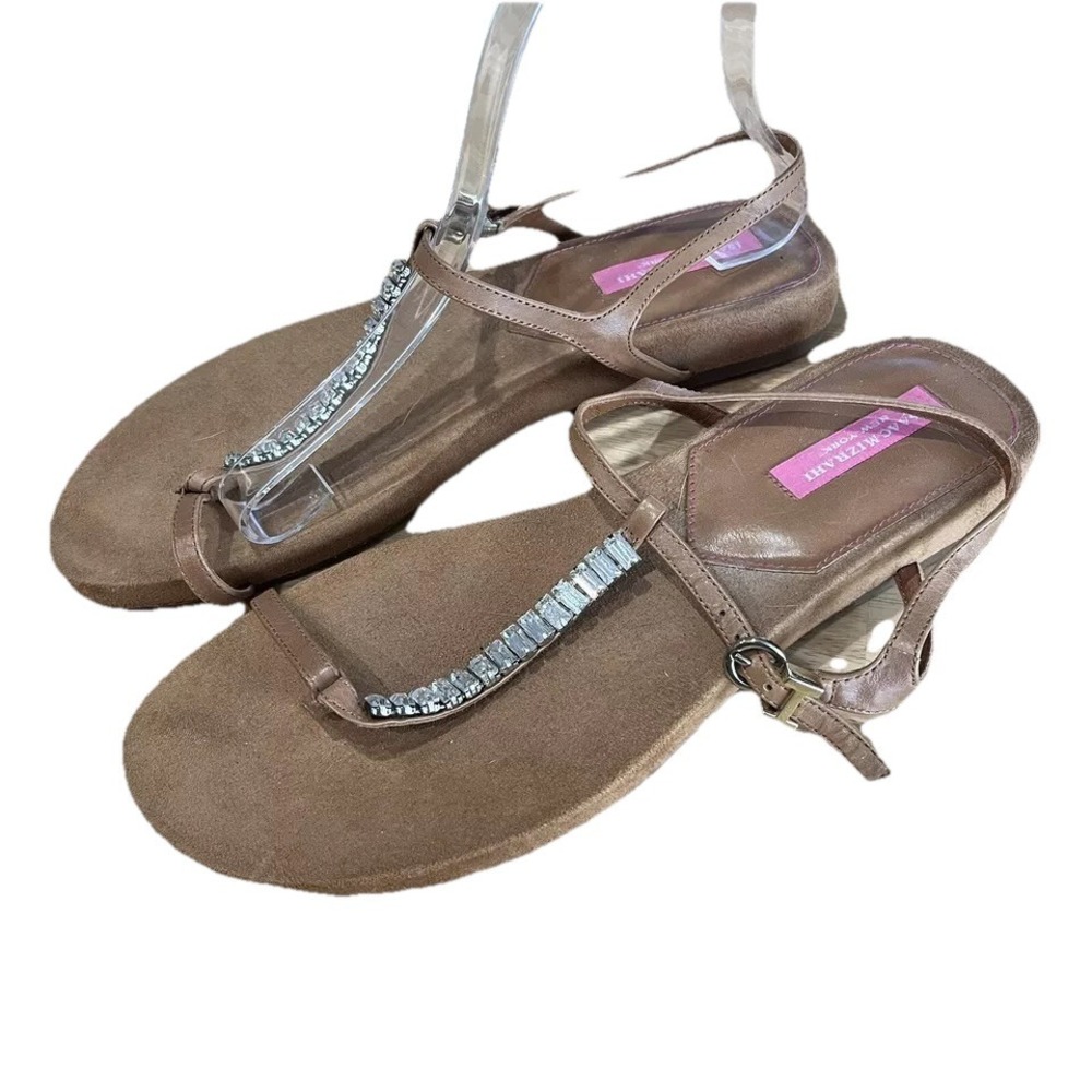 Isaac Mizrahi NY Tan Suede Emerald Cut Rhinestone Thong Sandal 10 Classic